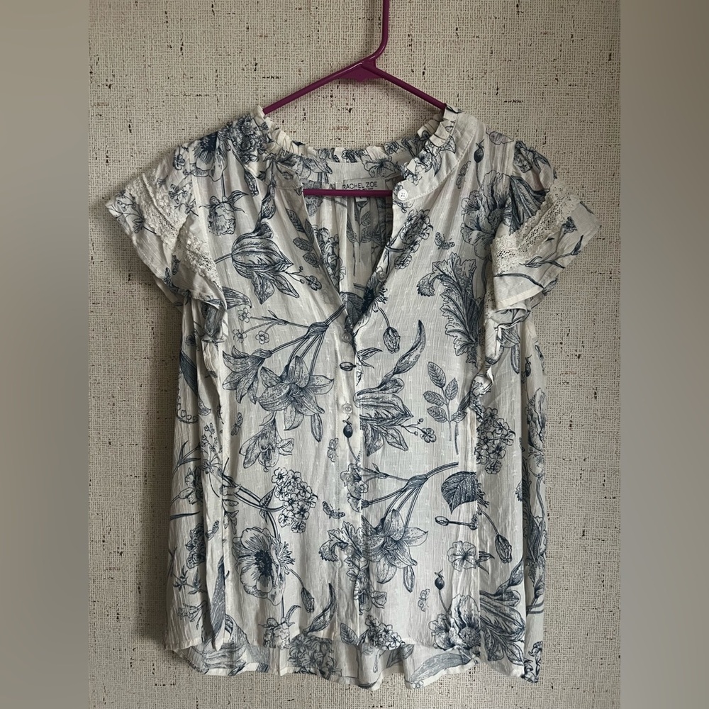 Rachel Zoe Blue and White Floral Blouse